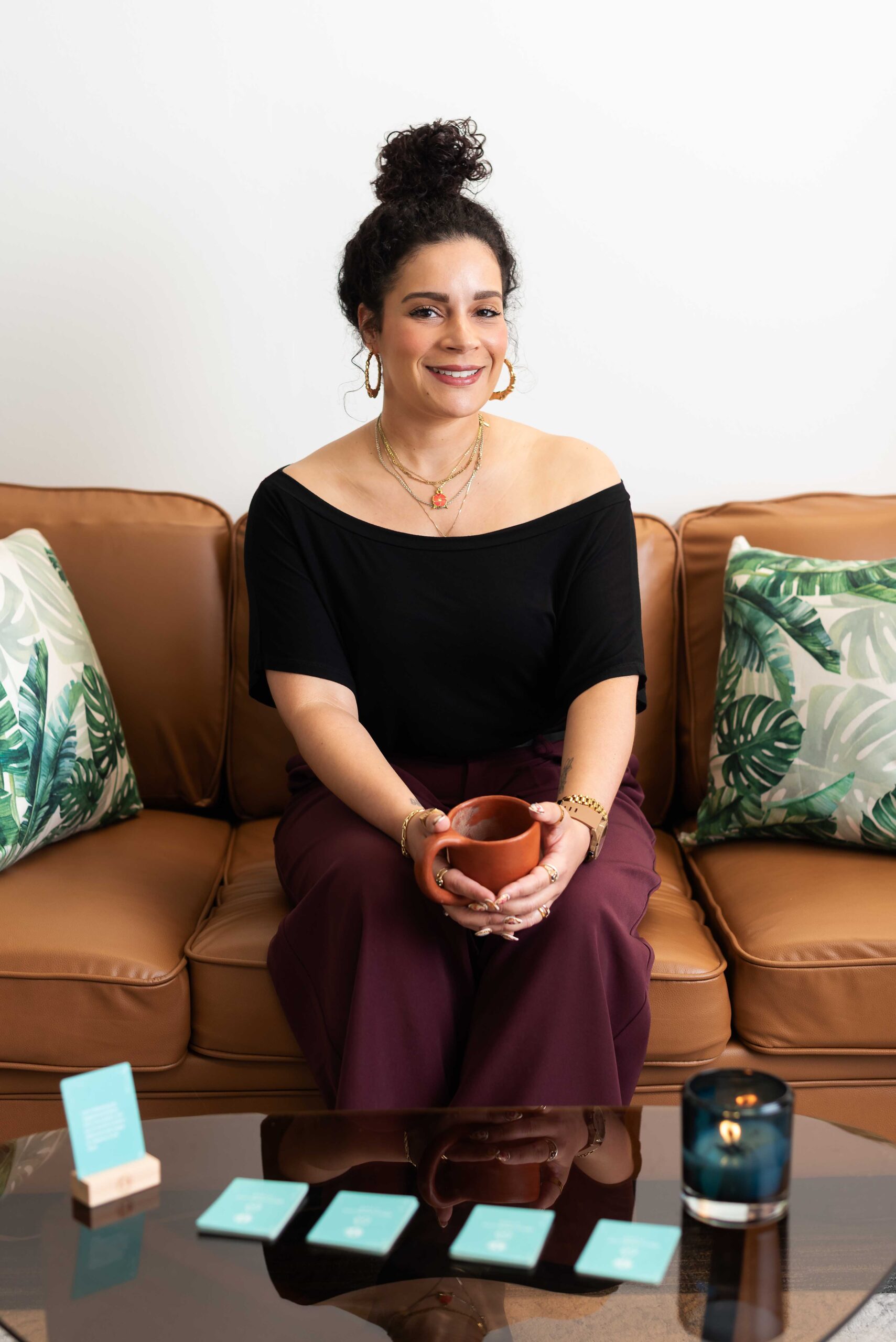 Katerina sitting with a mug